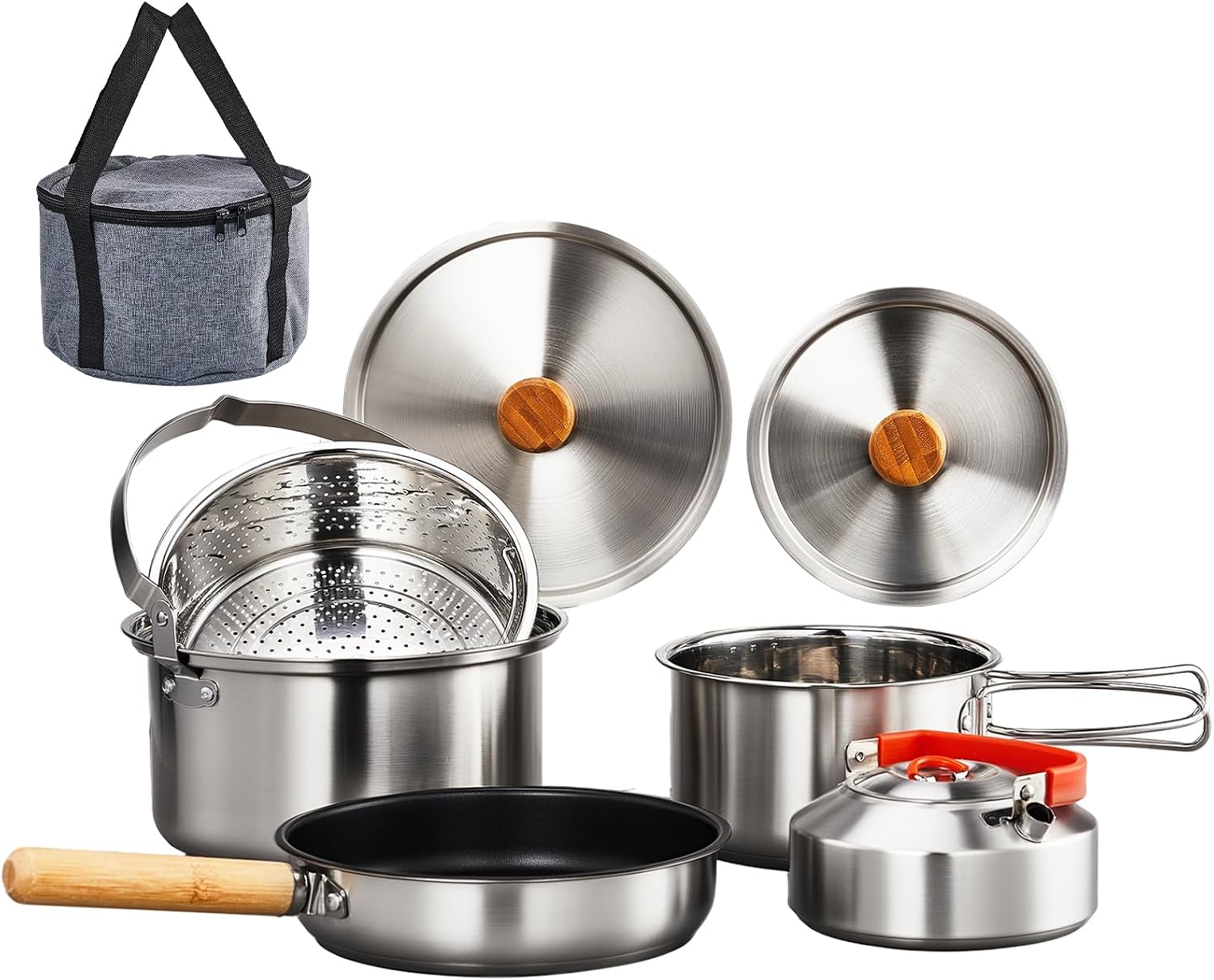 Camping Cooking Set With Kettle - Ensemble de 6 ustensiles de cuisine,